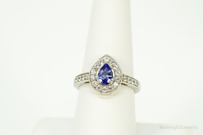 Tanzanite & White Zircon Rhodium Over Sterling Silver Ring - Size 8