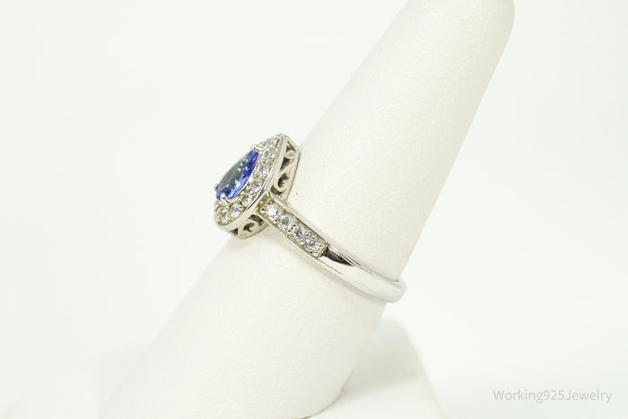 Tanzanite & White Zircon Rhodium Over Sterling Silver Ring - Size 8
