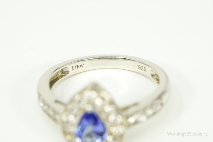 Tanzanite & White Zircon Rhodium Over Sterling Silver Ring - Size 8