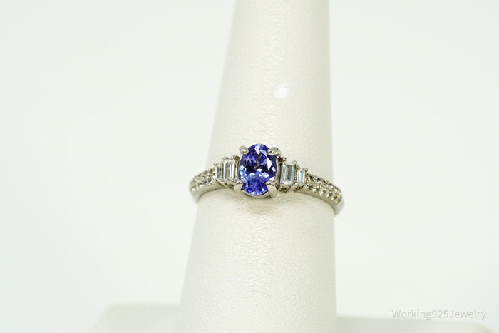 Tanzanite & White Zircon Sterling Silver Ring - Size 7