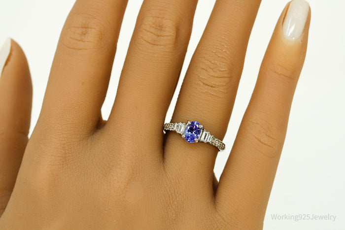 Tanzanite & White Zircon Sterling Silver Ring - Size 7