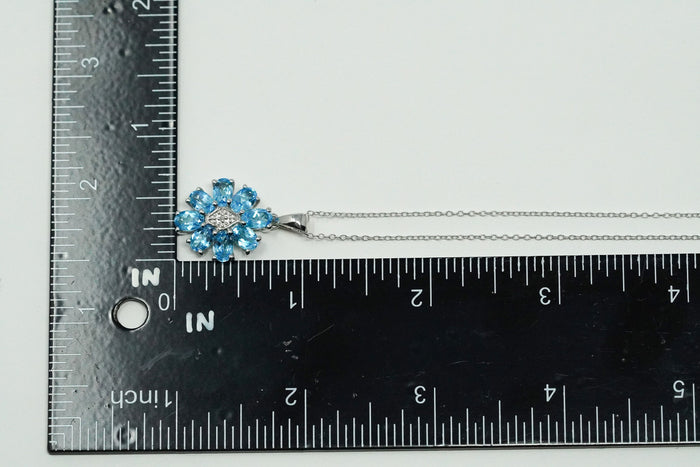 TGGC Blue Topaz & Diamond Sterling Silver Chain Necklace 18"