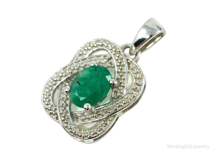 TGGC Emerald & Two Diamond Sterling Silver Necklace Pendant