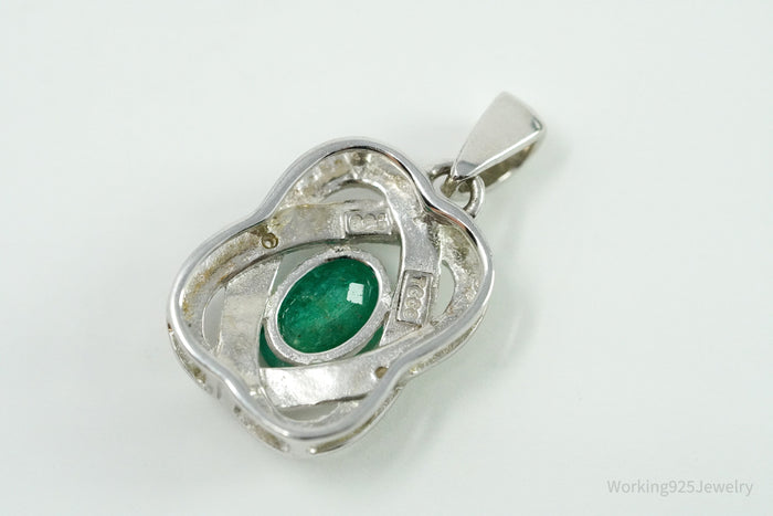 TGGC Emerald & Two Diamond Sterling Silver Necklace Pendant