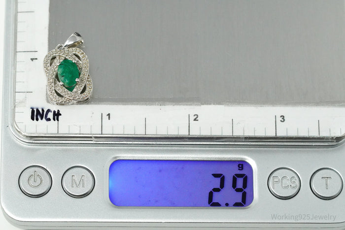 TGGC Emerald & Two Diamond Sterling Silver Necklace Pendant