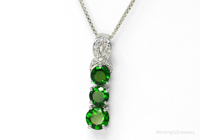 TGGC Green Chrome Diopside & White Topaz Sterling Silver Necklace 18"