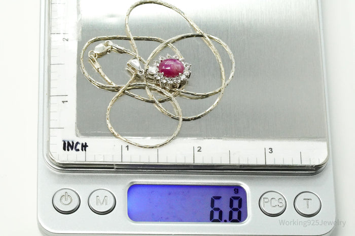 TGGC Ruby & White Sapphire Sterling Silver Necklace 18"