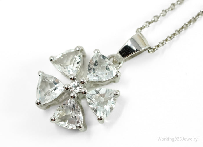 TGGC White Topaz Flower Sterling Silver Chain Necklace 18"