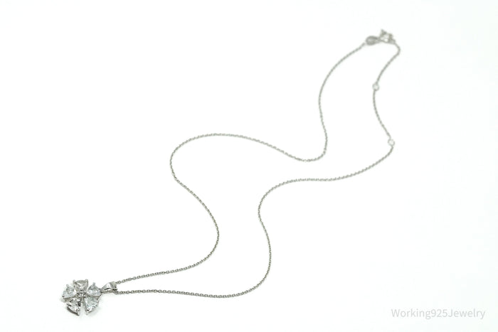 TGGC White Topaz Flower Sterling Silver Chain Necklace 18"