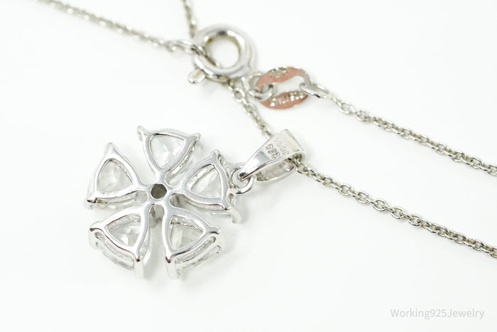 TGGC White Topaz Flower Sterling Silver Chain Necklace 18"