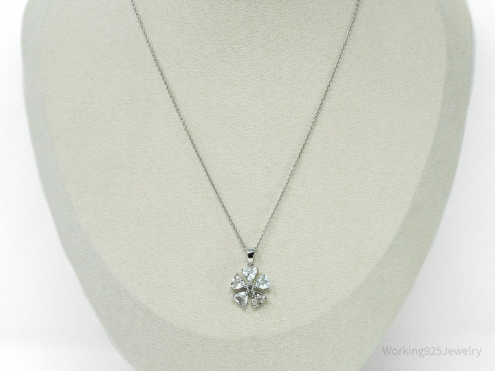 TGGC White Topaz Flower Sterling Silver Chain Necklace 18"