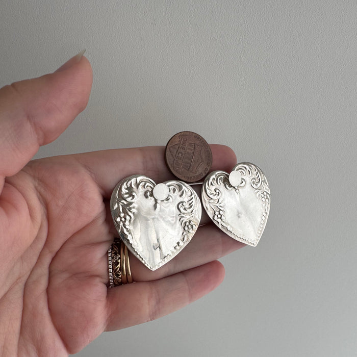 V I N T A G E // dynamic hearts / sterling silver repousse large and lightweight hearts / earring jackets