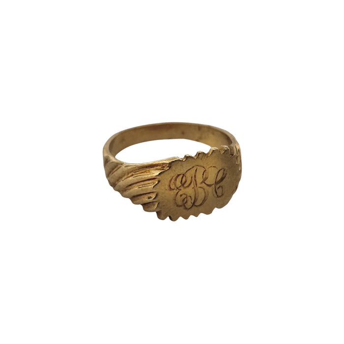 V I N T A G E // "EBG" OR "EBC" / 14k yellow gold tiny signet / baby child midi pinky ring / size 1.25-1.5