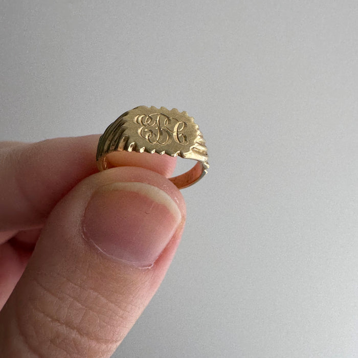 V I N T A G E // "EBG" OR "EBC" / 14k yellow gold tiny signet / baby child midi pinky ring / size 1.25-1.5