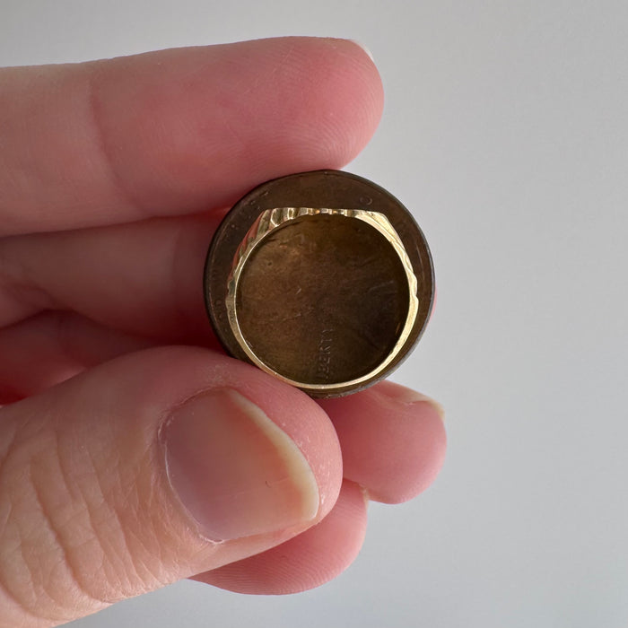 V I N T A G E // "EBG" OR "EBC" / 14k yellow gold tiny signet / baby child midi pinky ring / size 1.25-1.5