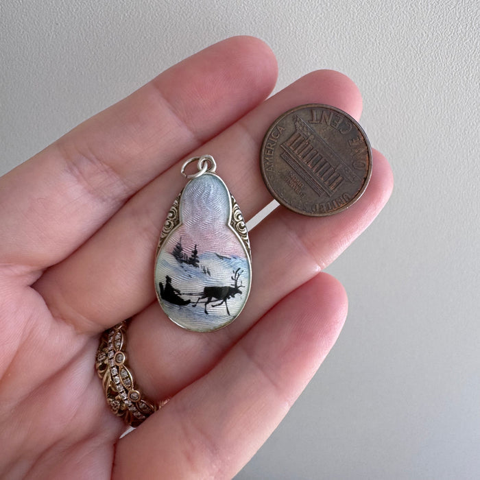 V I N T A G E // winter wonderland / sterling silver and enamel winter scene / a pendant