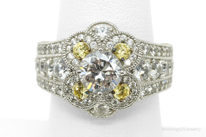 Vanna K "Platineve" White & Yellow Cubic Zirconia 18K Yellow Gold Sterling Silver Ring -SZ 7.25