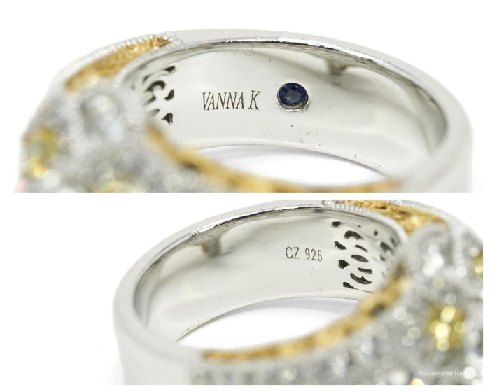 Vanna K "Platineve" White & Yellow Cubic Zirconia 18K Yellow Gold Sterling Silver Ring -SZ 7.25