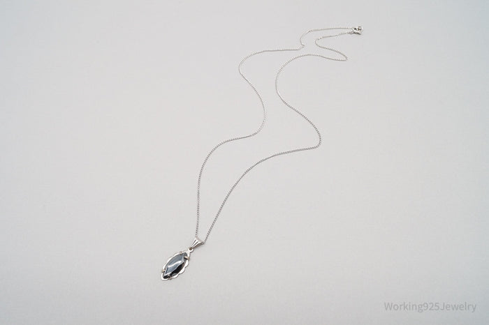 Vintage 1970s Hematite Sterling Silver Necklace 18"