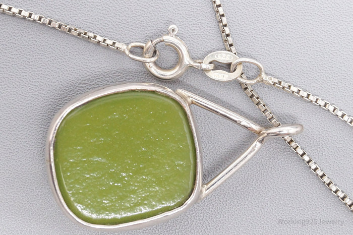 Vintage Abstract Glass Sterling Silver Necklace 17"