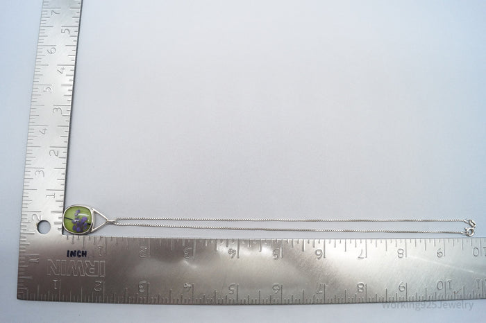 Vintage Abstract Glass Sterling Silver Necklace 17"