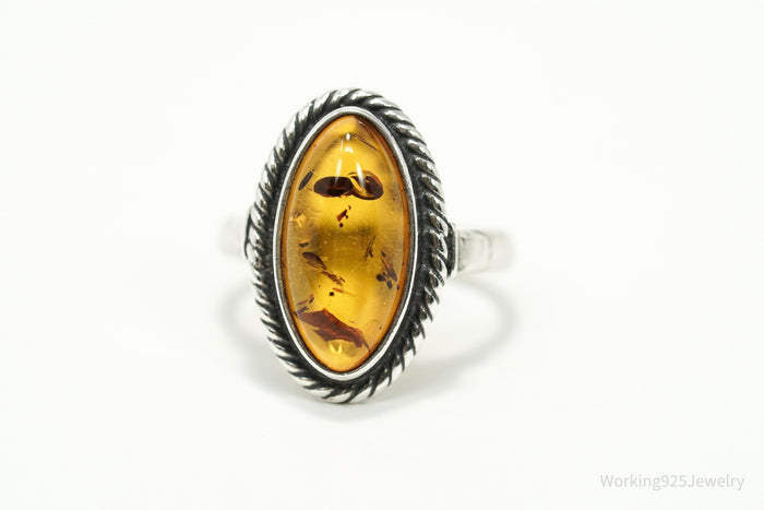 Vintage Amber Sterling Silver Ring - Size 5.75