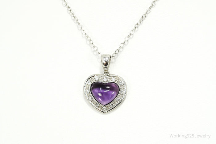 Vintage Amethyst & Cubic Zirconia Sterling Silver Heart Chain Necklace 20"
