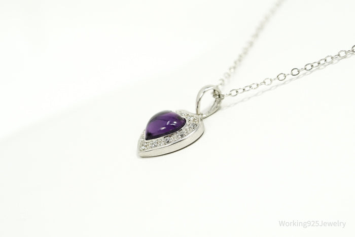 Vintage Amethyst & Cubic Zirconia Sterling Silver Heart Chain Necklace 20"