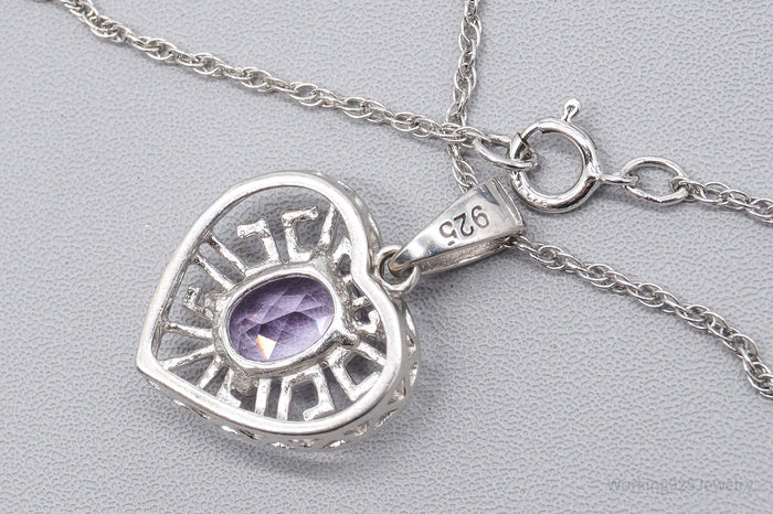 Vintage Amethyst Heart Sterling Silver Necklace 19"