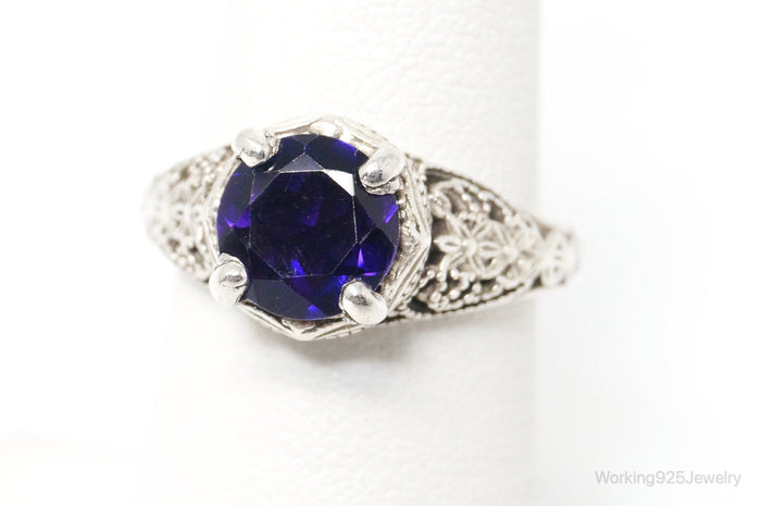 Vintage Amethyst Ornate Sterling Silver Ring - Size 6.25