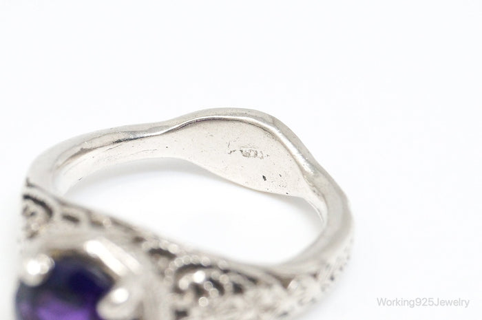 Vintage Amethyst Ornate Sterling Silver Ring - Size 6.25