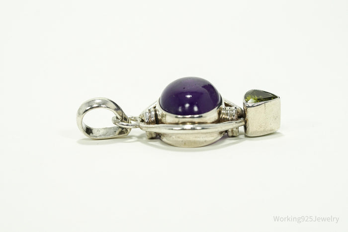 Vintage Amethyst Peridot Sterling Silver Bali Style Necklace Pendant