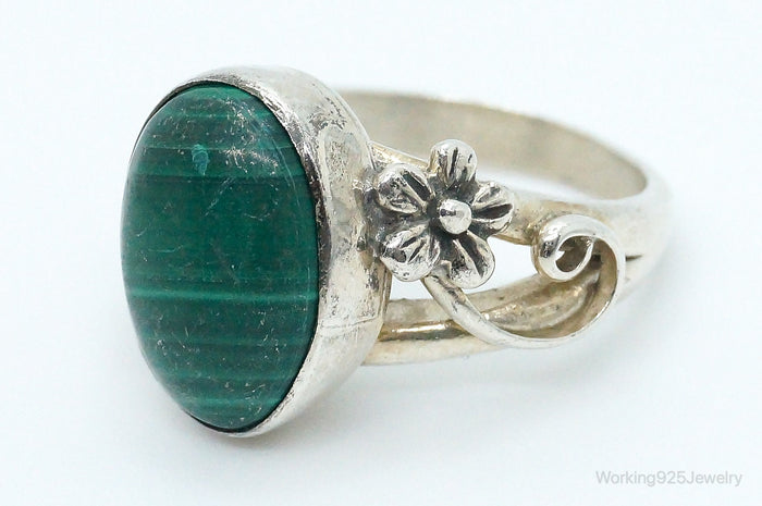 Vintage Anglo Carol Felley Malachite Sterling Silver Band Ring - Size 6