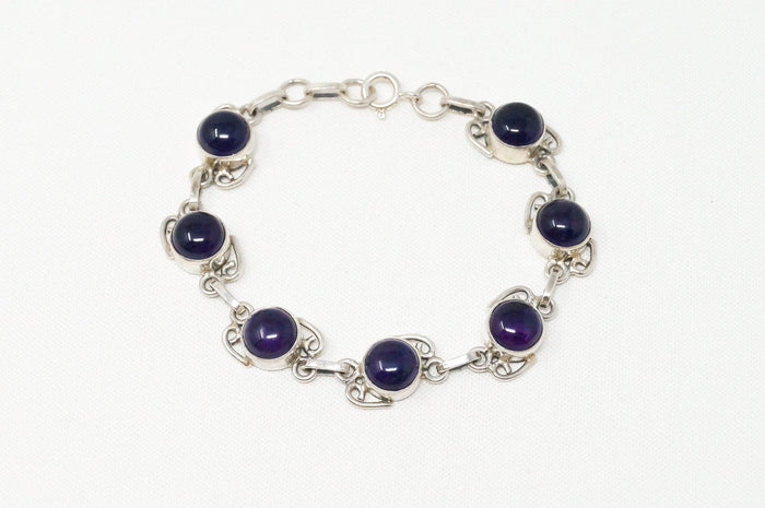 Vintage Art Deco Amethyst Modernist Sterling Silver Bracelet