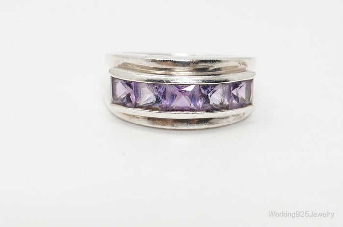 Vintage Art Deco Amethyst Sterling Silver Ring - Sz 6