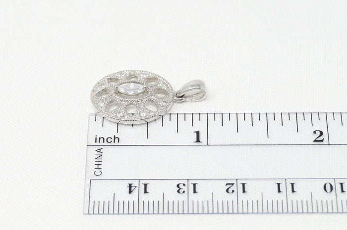 Vintage Art Deco Cubic Zirconia Cut Out Sterling Silver Necklace Pendant