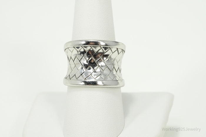 Vintage Basket Weave Sterling Silver Band Ring - Size 8.75