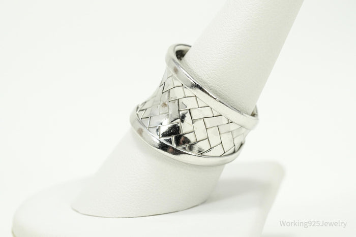Vintage Basket Weave Sterling Silver Band Ring - Size 8.75