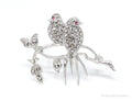 Vintage Birds On Branch Pink Gemstones Hematite Sterling Silver Pin Brooch