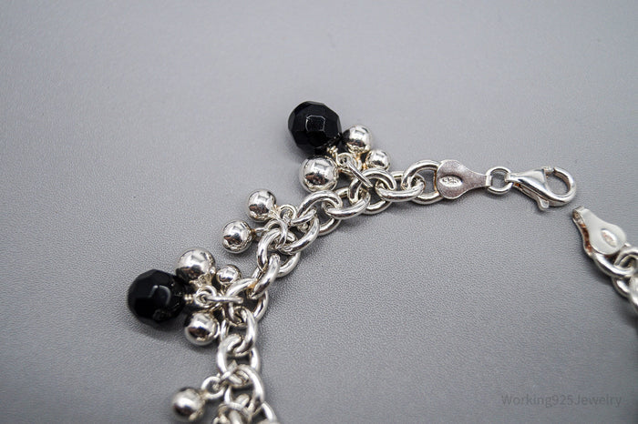 Vintage Black Onyx Sterling Silver Bracelet - 7 1/8"