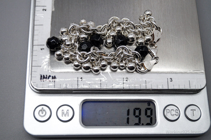 Vintage Black Onyx Sterling Silver Bracelet - 7 1/8"