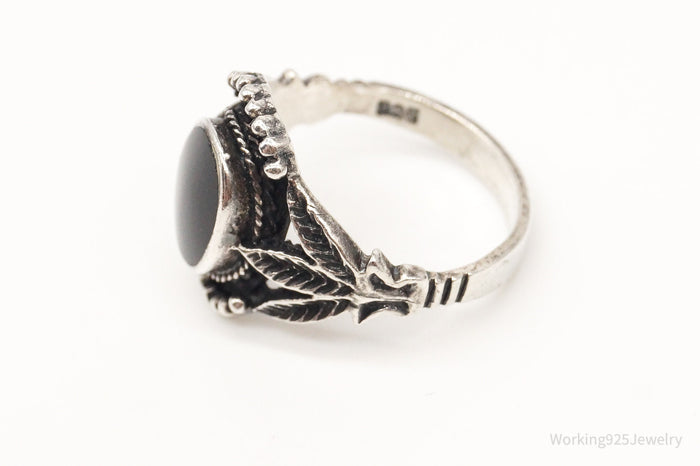 Vintage Black Onyx Sterling Silver Ring - Size 5