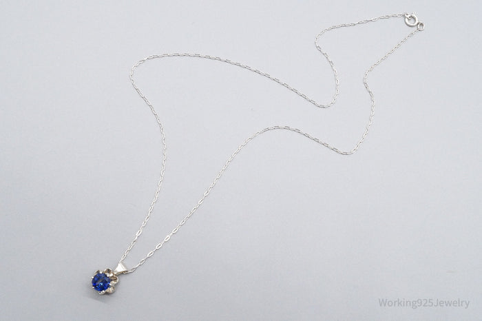Vintage Blue Diamonique Cubic Zirconia Sterling Silver Necklace 17"