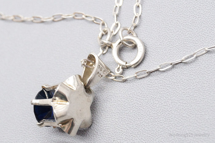 Vintage Blue Diamonique Cubic Zirconia Sterling Silver Necklace 17"