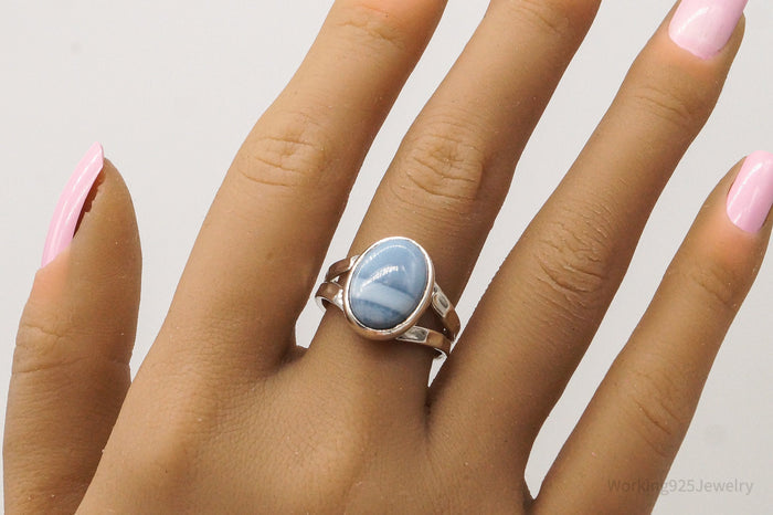 Vintage Blue Stone Sterling Silver Ring - Size 8.5