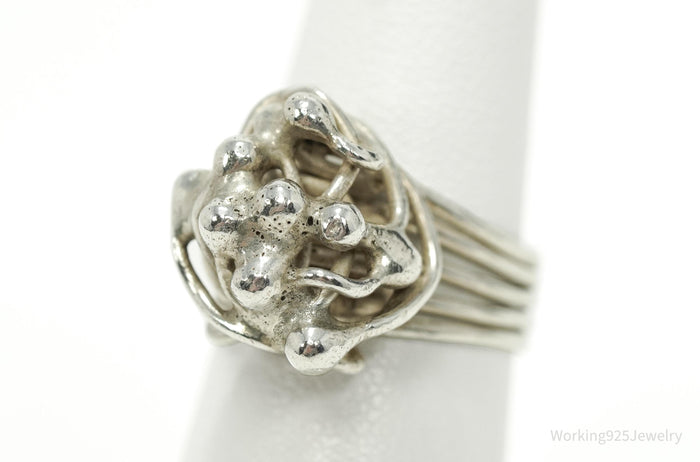 Vintage Brutalist Style Silver Ring - Size 5.25