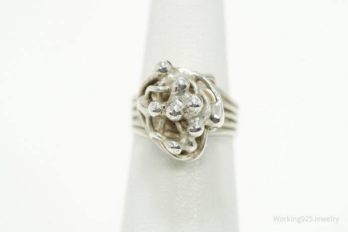 Vintage Brutalist Style Silver Ring - Size 5.25