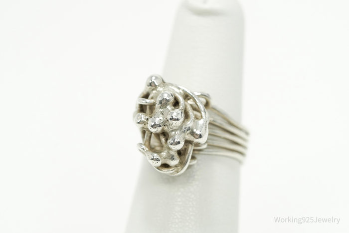 Vintage Brutalist Style Silver Ring - Size 5.25