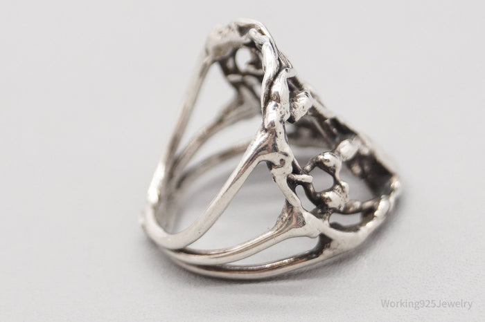 Vintage Brutalist Style Tree Of Life Silver Ring - Size 5.5