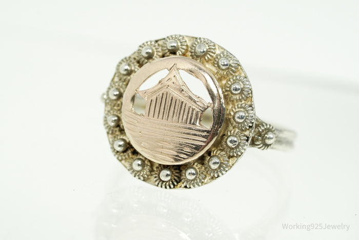 Vintage Cannetille Two Tone Silver Ring - Size 8